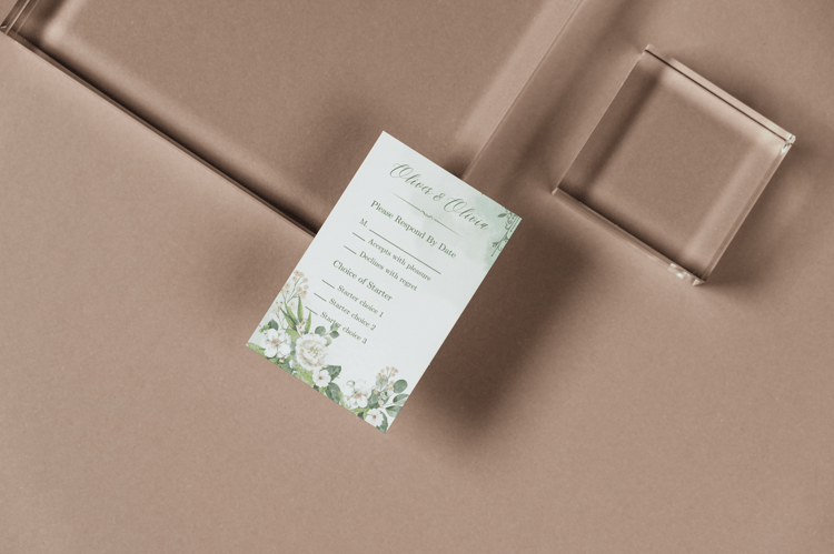 Elegant White Floral Photo Frame RSVP Card | Customizable Canva Template | Digital Download. Mock Front