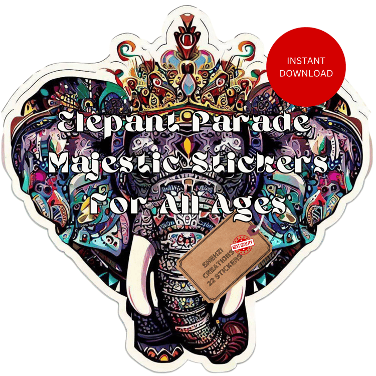 Experience the Elephant Parade: Majestic Stickers Collection | Instant Download | 22 PNG Images