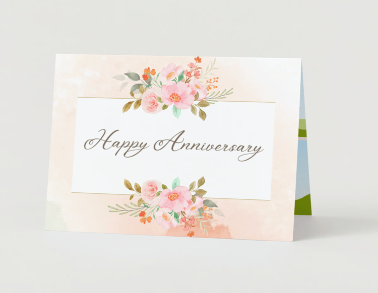 Soft Pink Floral Watercolor Folded Card Landscape | Customizable Canva Template | Digital Download. Mock Outside Front