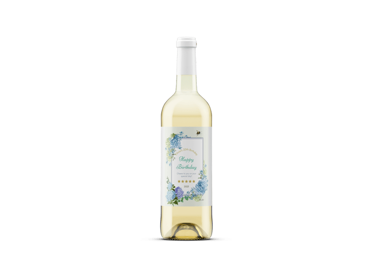 Elegant Butterfly Floral Design Sticker Label 4"x6" | Customizable Canva Template | Digital Download. Mock sticker on wine bottle