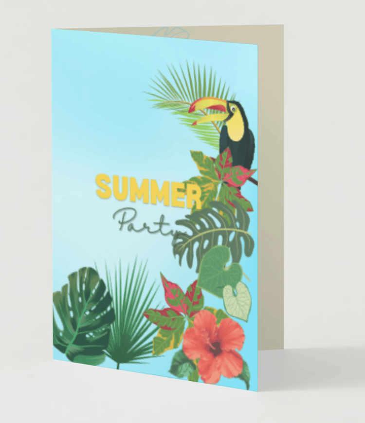 Vibrant Tropical Paradise Design Folded Card Portrait | Customizable Canva Template | Digital. Mock outside front