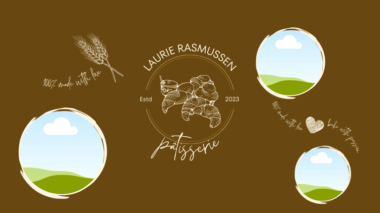 Customizable Classic line-drawn pastries Facebook Cover Template for Canva - Small Business Branding, brown