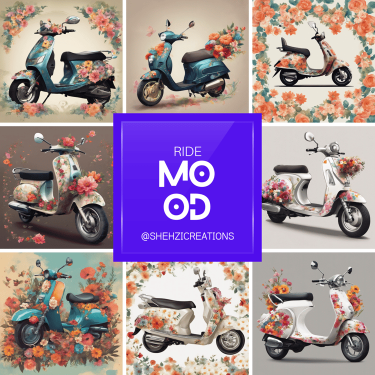 Instant Download: 21 Whimsical Wheels Decorative Scooters with Floral Accents PNG Images