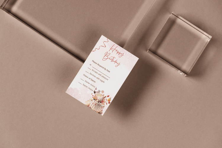 Whimsical Birthday Cake Design RSVP Card | Customizable Canva Template | Digital. Mock image