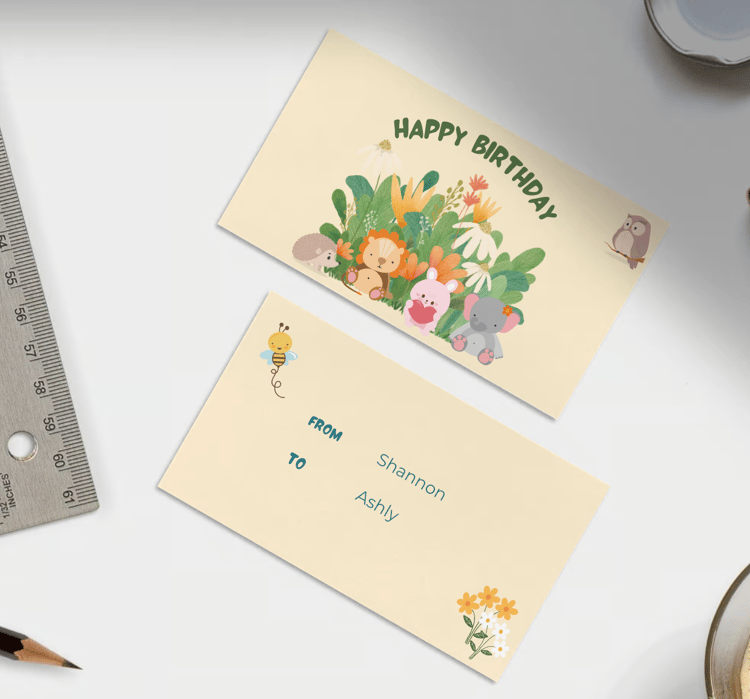 Adorable Animal Pastel Color Gift/Favor Tag | Customizable Canva Template | Digital. Mock front and back
