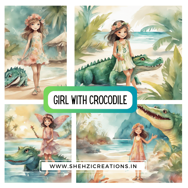 Adventure Seekers: Girls and Crocodile Clipart Collection | Instant Download