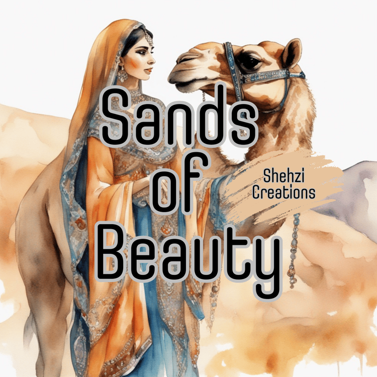 Sands of Beauty: Women and Camel in the Desert Panorama | Instant Download