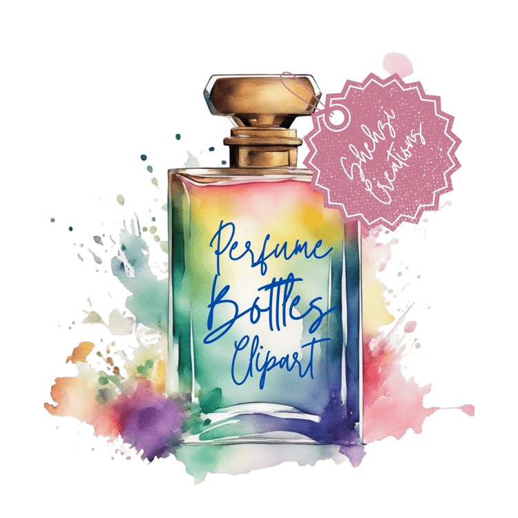 Delicate Floral Perfume Bottles: Watercolor Clipart | Instant Download