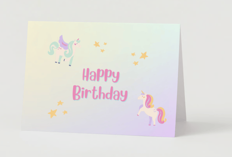 Magical Unicorn  Photo Frame Folded Card Landscape | Customizable Canva Template | Digital. Mock outside front