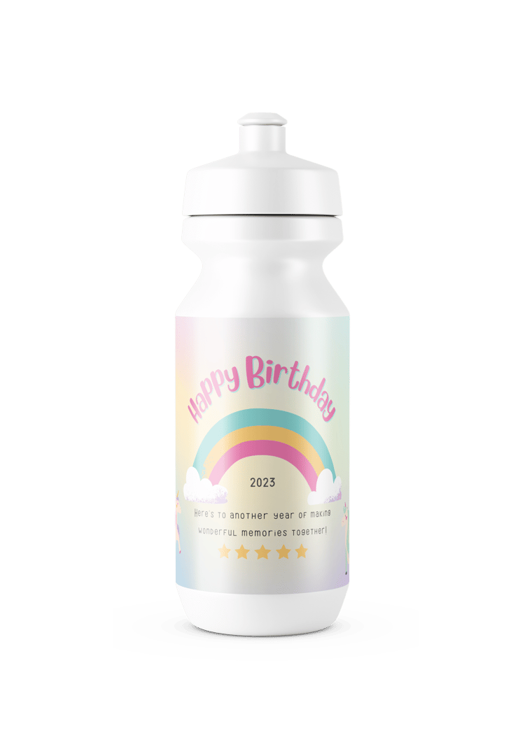 Magical Unicorn Photo Frame Sticker Label 6"x4" | Customizable Canva Template | Digital. Mock sticker on white bottle