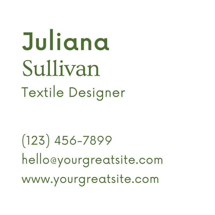 Luxury Minimalist Green and White Modern Fashion Business Card presented on a silver background, with the phrase easy to edit gracefully inscribed in black text at the bottom.. back