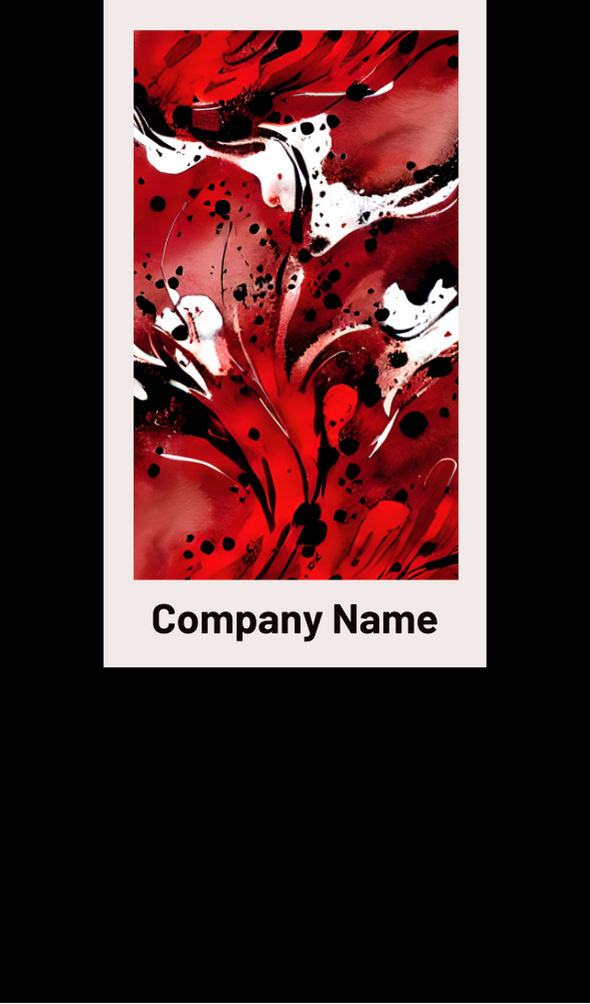 A red, elegant liquid art stripe at the back with stylish font business details front