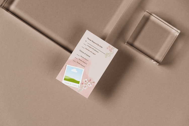 Light Pink Textured Background Photo Frame RSVP Card | Customizable Canva Template | Digital. Mock image
