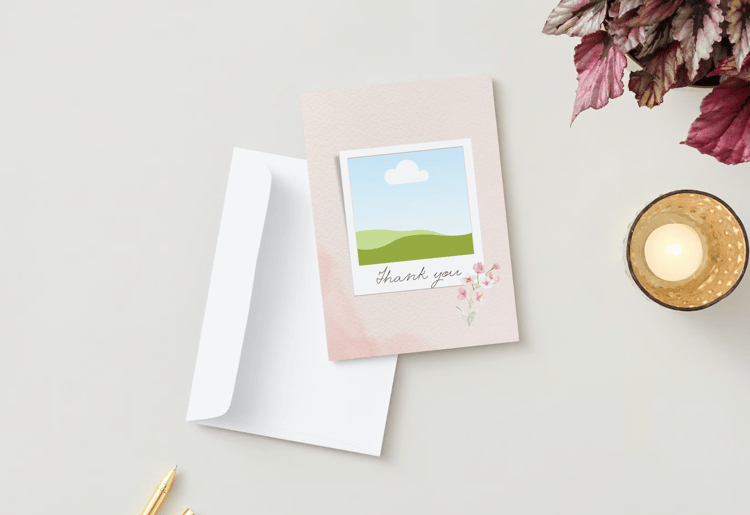 Light Pink Textured Background Photo Frame Folded Card Portrait | Customizable Canva Template | Digital. Mock outside front
