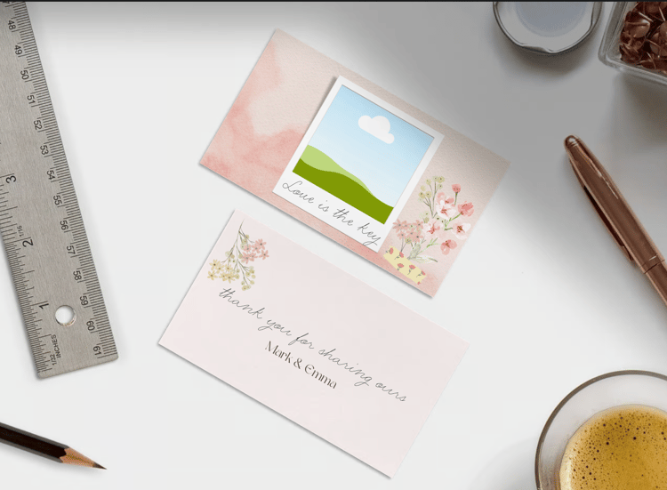 Light Pink Textured Background Photo Frame Gift/Favor Tag | Customizable Canva Template | Digital. Mock front and back