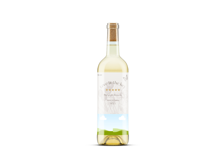 Artistic Line Art Photo Frame Sticker Label 4"x6" | Customizable Canva Template | Digital Download. Mock sticker on white wine bottle