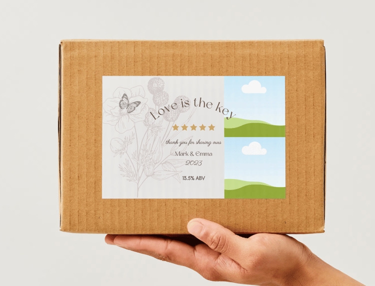 Artistic Line Art Photo Frame Sticker Label 6"x4" | Customizable Canva Template | Digital. Mock sticker on box