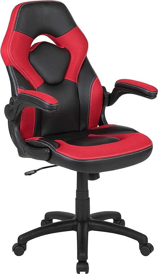 Flash Furniture X10 Gaming Chair Racing Office Ergonomic Computer PC Adjustable Swivel Chair with Flip-up Arms, Red/Black LeatherSoft