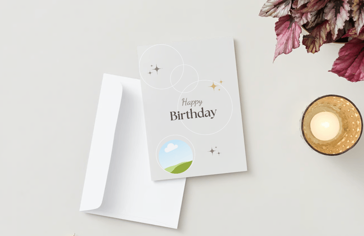 Light Grey Photo Frame Folded Card Portrait | Customizable Canva Template | Digital. Mock outside front