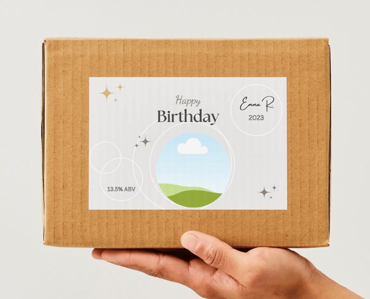Light Grey Photo Frame Sticker Label 6"x4" | Customizable Canva Template | Digital. Mock sticker on box