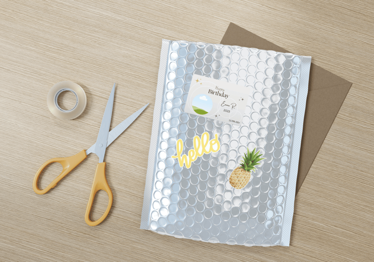 Light Grey Photo Frame Sticker Label 3"x2" | Customizable Canva Template | Digital. Mock sticker on envelope