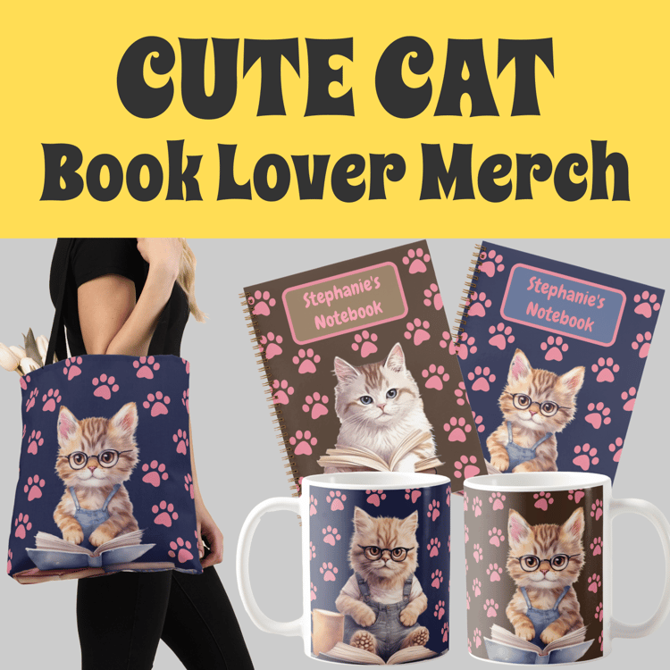 Products for Book Lovers featuring Cute Cats #cutecats #booklover #bibliophile #bookaholic