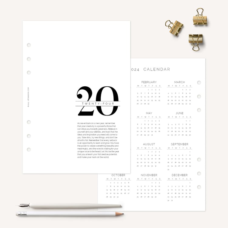 2024 Calendar, printable insert for A5 planners