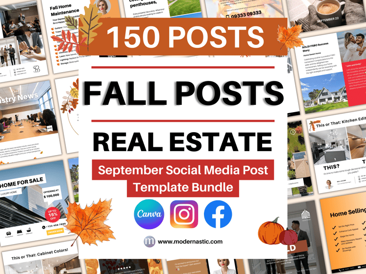 150 Realtor Social Media Posts For Instagram, Facebook, Instagram Story Templates Specially September And Real Estate Halloween Marketing
