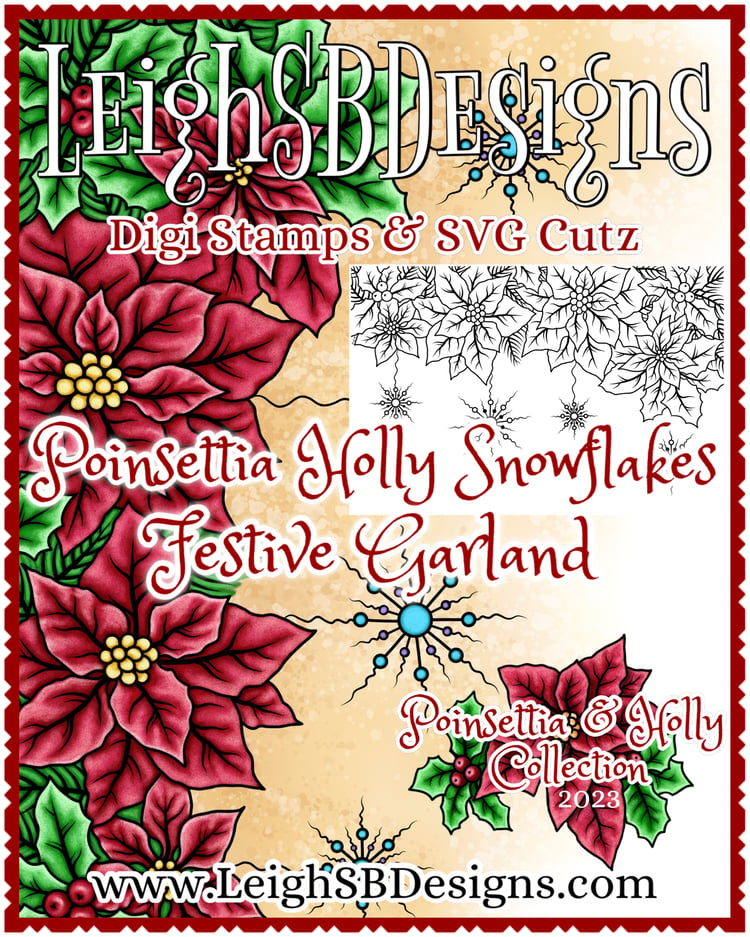 LeighSBDesigns Poinsettia Holly Snowflakes Festive Garland