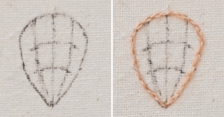 split stitch for padded edge embroidery