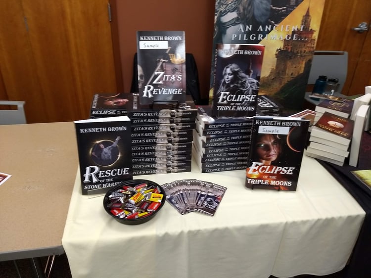 Kenneth Brown author display at the Gail Borden Library in Elgin at their Author Fair on October 8th, 2023.