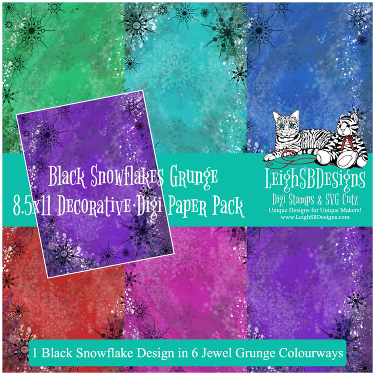 LeighSBDesigns Black Snowflakes Grunge Decorative Digi Paper Pack