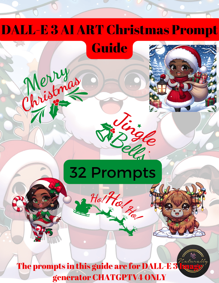 Dall-E 3 Prompt Guide, Christmas Prompts, Santa, Highland Cow, Reindeer, Elves, Mrs. Claus, Christmas, Holiday, Planner, Journals, Sticker