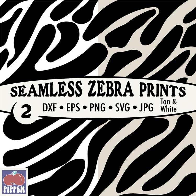 Zebra Print Seamless Patterns in white with black and beige with black.