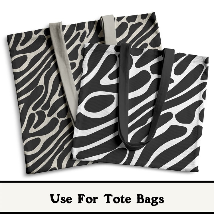 Example of Zebra Print Seamless Pattern used as tote bag prints.