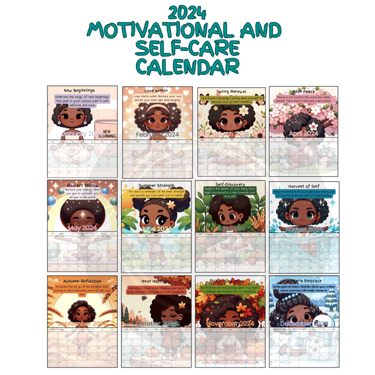 #SelfCareCalendar #MotivationalCalendar #PrintableCalendar #DigitalDownload #2024Calendar #Wellness #MentalHealth #InspirationalQuotes #PersonalGrowth