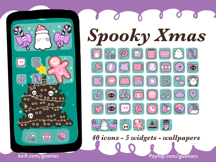 Cute Spooky Creepy Xmas Christmas Icon Themed Pack, Home screen customization for iPhone, Android