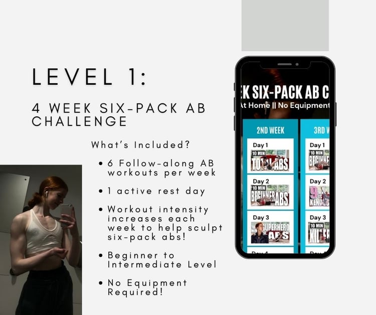 Specifically designed to strengthen your core and help sculpt six-pack abs, my 4-Week Six-Pack Ab Challenge is built up of the workouts that helped me to achieve the Fastest Results when I started my fitness journey!  Whether youre new to fitness or alre