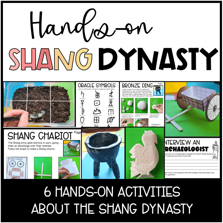 Archaeological dig, Shang cart, Shang ding, and soap carving.