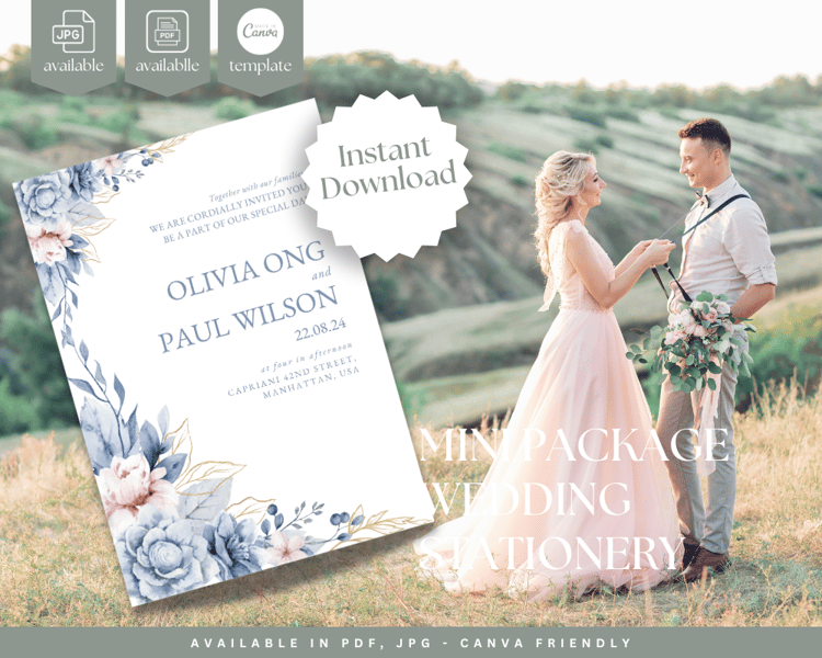 Wedding Stationery in Blue Floral Theme. A Timeless Wedding Theme perfect for a Spring Wedding, Garden Wedding, or Backyard Wedding.