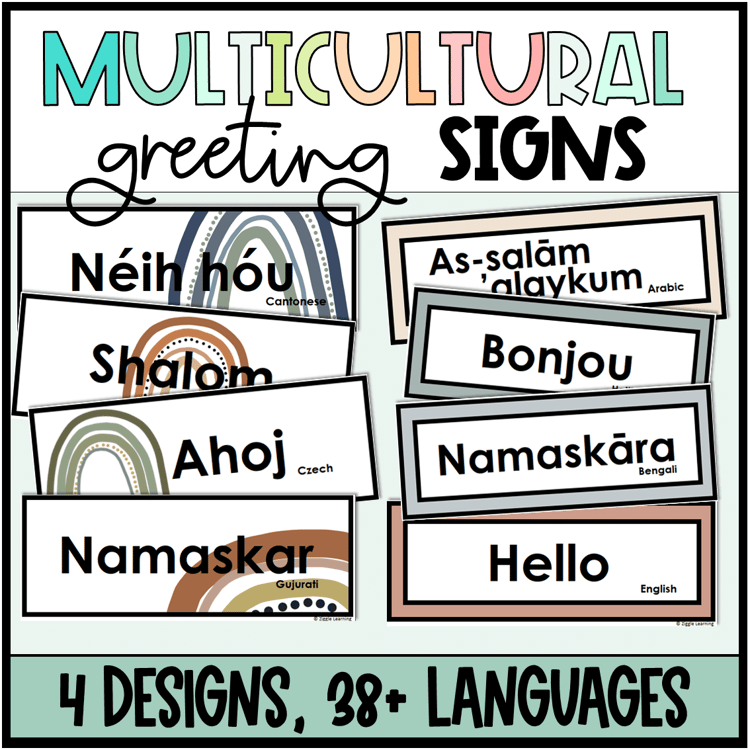 Multicultural greeting signs.