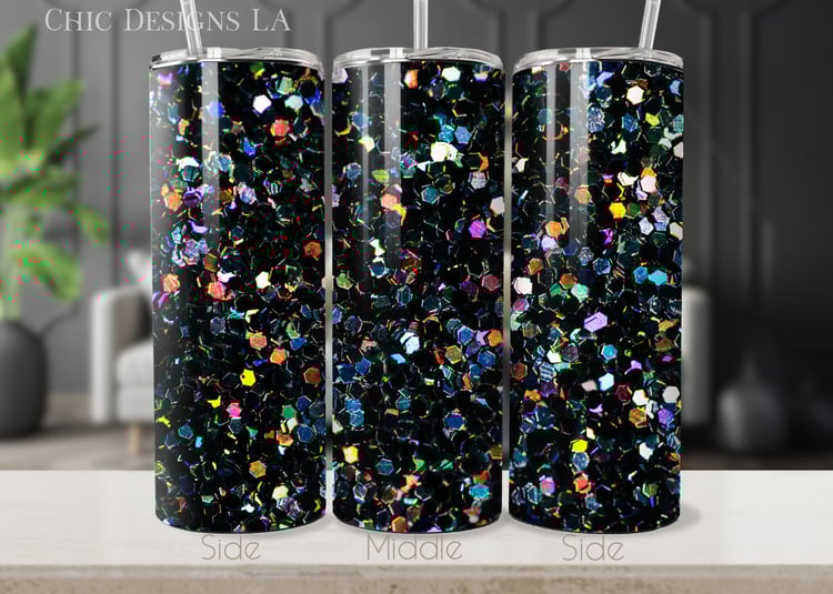 Black Holographic Glitter Tumbler Design