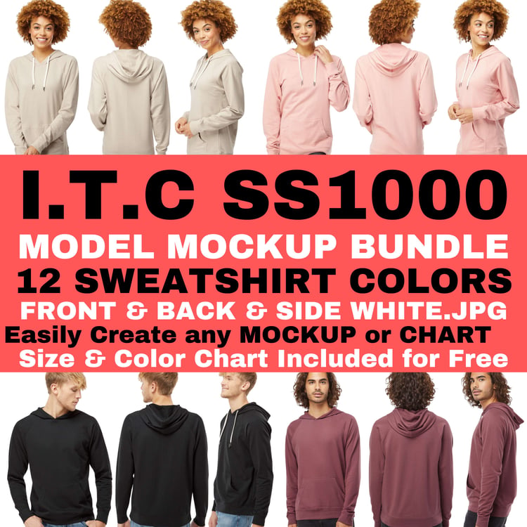 Independent Trading Co SS1000 Hoodie Editable Color Size and Feature Chart  Canva Template and Hoodie Mockup Bundle