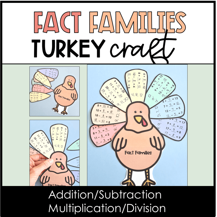 Turkey craft with fact families on the feathers.
