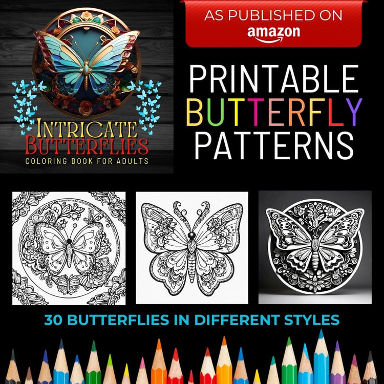 Butterfly Patterns for Adults, Adult Coloring Book, Amazon Coloring Books, Coloring Pages for Adults, Intricate butterfly patterns, Coloring, Meditation Coloring book