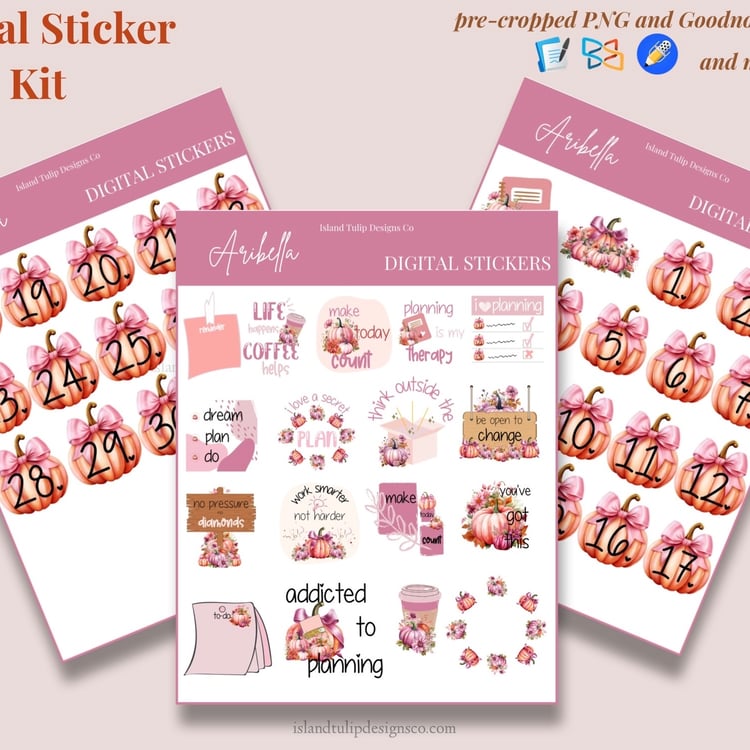 Digital stickers for fall pumpkin GoodNotes and other note taking apps