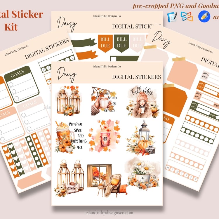 Digital stickers for fall pumpkin fall GoodNotes and other note taking apps