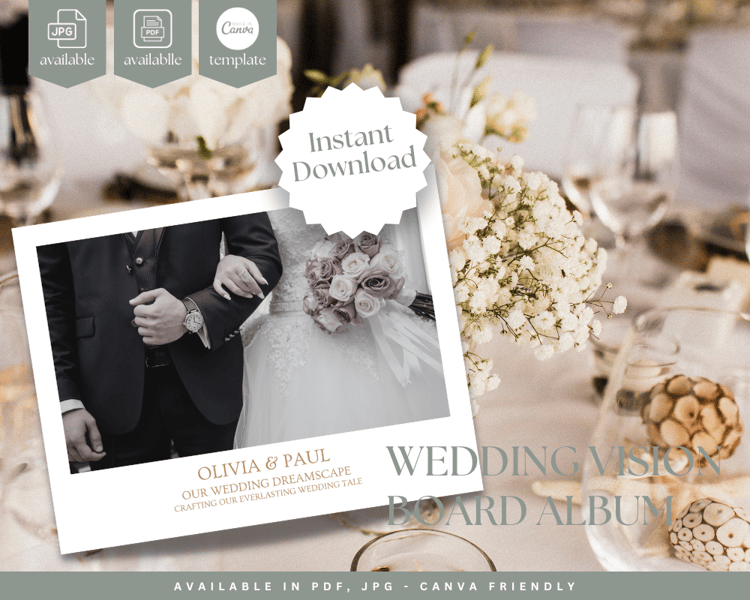 Wedding Moodboard Album to Envisioning Your Dream Wedding. Editable Canva Tamplete.