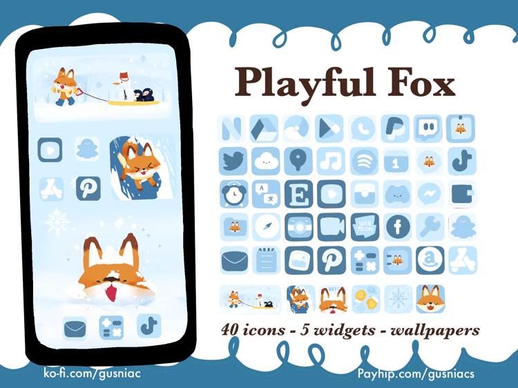 Cute Winter Fox Themed Icon Pack | Home Screen Customization Set for iPhone, Android