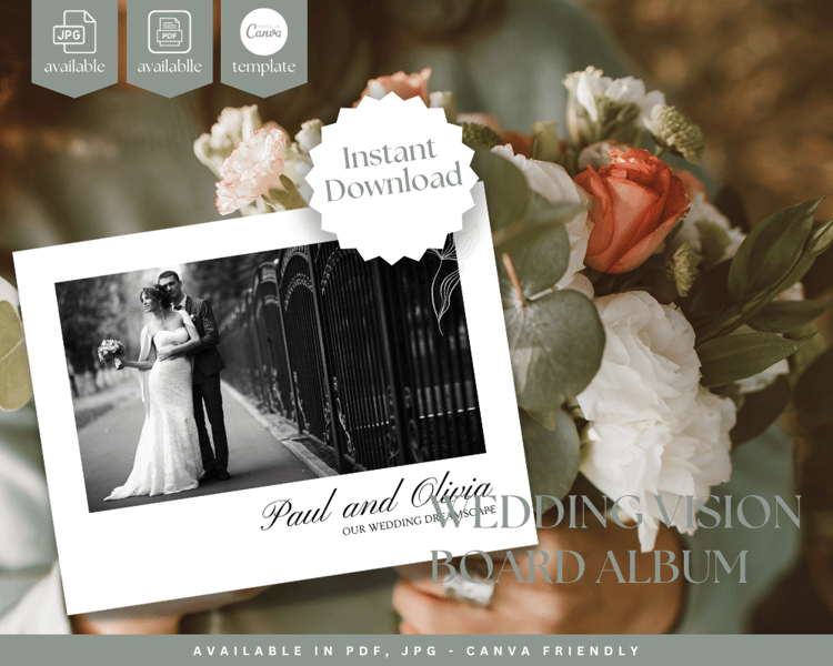 Wedding Moodboard Album to Envisioning Your Dream Wedding. Editable Canva Tamplete.